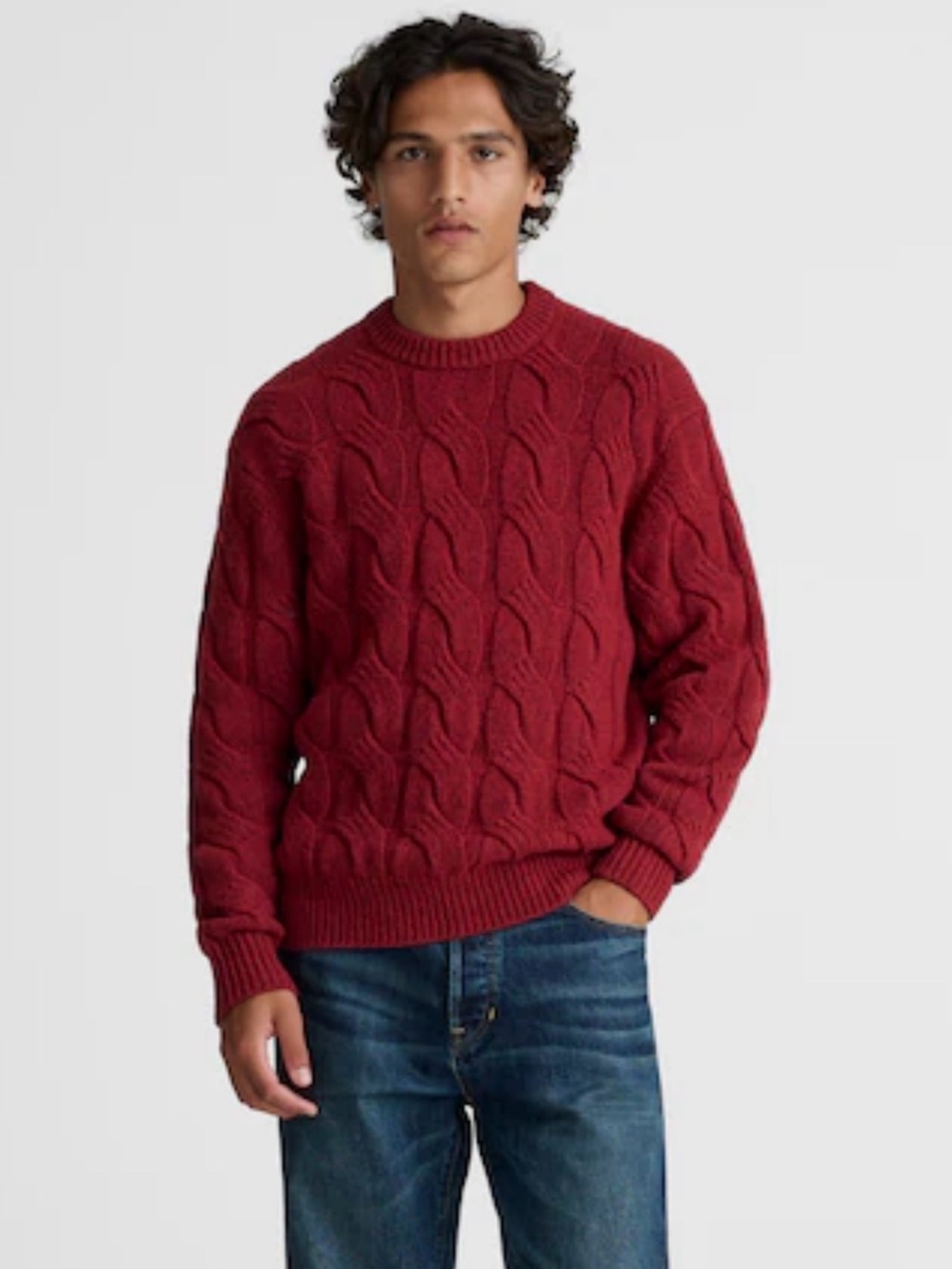 Madewell Cable-Knit Crewneck Sweater Heather Garnet Size Large